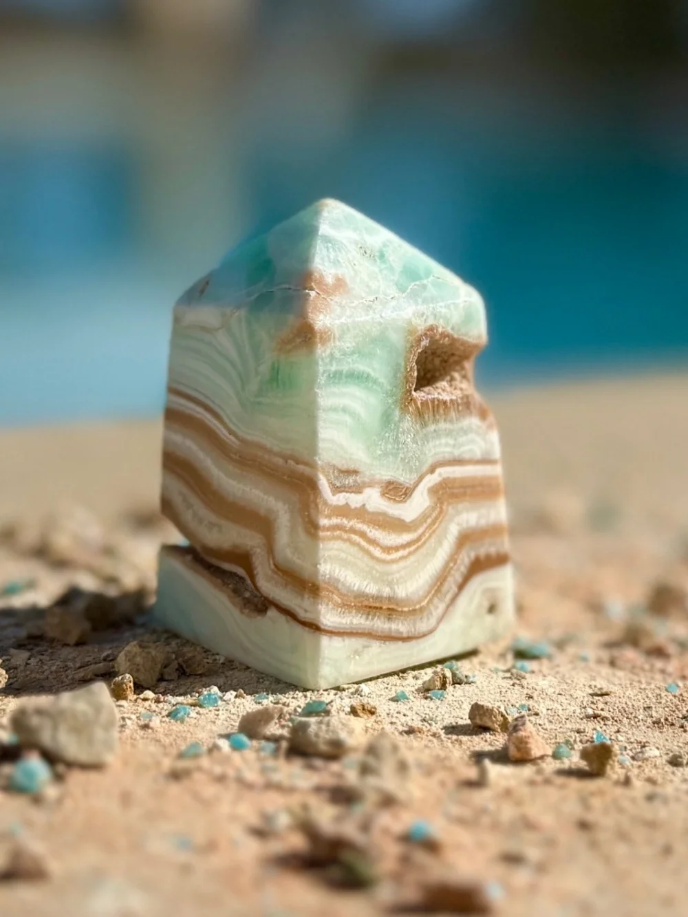 AAA Caribbean Blue Green Banded Aragonite Calcite Crystal Tower